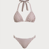 Kavos Plaid Halter Bikini Set