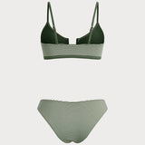 Žalios Juostuotos Armijos Bralette Bikini Komplektas