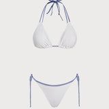 Balta Halterio Kontrastinga Trikampio Bikini Komplektas