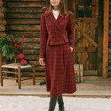 Raudonas Plaid A-Line Midi Sijonas