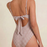 Kavos Plaid Lankstus Vienos Dalies Maudymosi Kostiumas