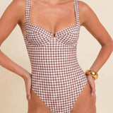 Kavos Plaid Lankstus Vienos Dalies Maudymosi Kostiumas