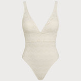 Textured Off-White Bralette One-Piece Swimsuit