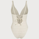 Textured Off-White Bralette One-Piece Swimsuit