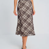 Plaid Midi Sijonas su Undinėlės Pjūviu