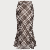 Plaid Midi Sijonas su Undinėlės Pjūviu