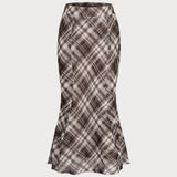 Plaid Midi Sijonas su Undinėlės Pjūviu