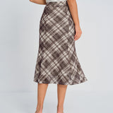 Plaid Midi Sijonas su Undinėlės Pjūviu