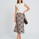 Plaid Midi Sijonas su Undinėlės Pjūviu