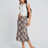 Plaid Midi Sijonas su Undinėlės Pjūviu