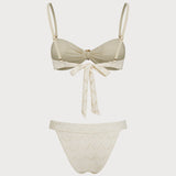 Off-White Drawstring Bandeau Bikini Ensemble