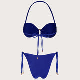 Blue Halter O-Ring Bandeau Bikini Set