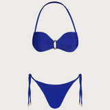 Blue Halter O-Ring Bandeau Bikini Set
