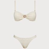 Off-White Drawstring Bandeau Bikini Ensemble