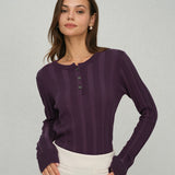 Violetinis Apvalaus Kaklo Slim Fit Megztinis