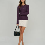 Violetinis Apvalaus Kaklo Slim Fit Megztinis