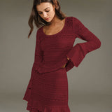 Raudonas Megztas Mini Sijonas su Ruffles