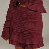 Raudonas Megztas Mini Sijonas su Ruffles