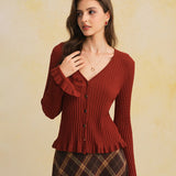 V-Neck Sweater with Bell-Shaped Sleeves