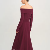 Raudona Off-The-Shoulder Megztinė Suknelė
