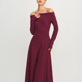 Raudona Off-The-Shoulder Megztinė Suknelė