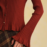 V-Neck Sweater with Bell-Shaped Sleeves