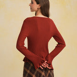 V-Neck Sweater with Bell-Shaped Sleeves