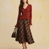 V-Neck Sweater with Bell-Shaped Sleeves