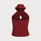 Raudona megzta halterio blusa