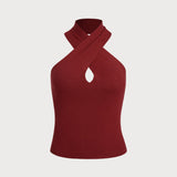 Raudona megzta halterio blusa