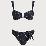 Juodų Taškų Bandeau Bikini Komplektas