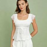Textured Square Neck T-Shirt in Balta