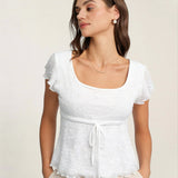Textured Square Neck T-Shirt in Balta