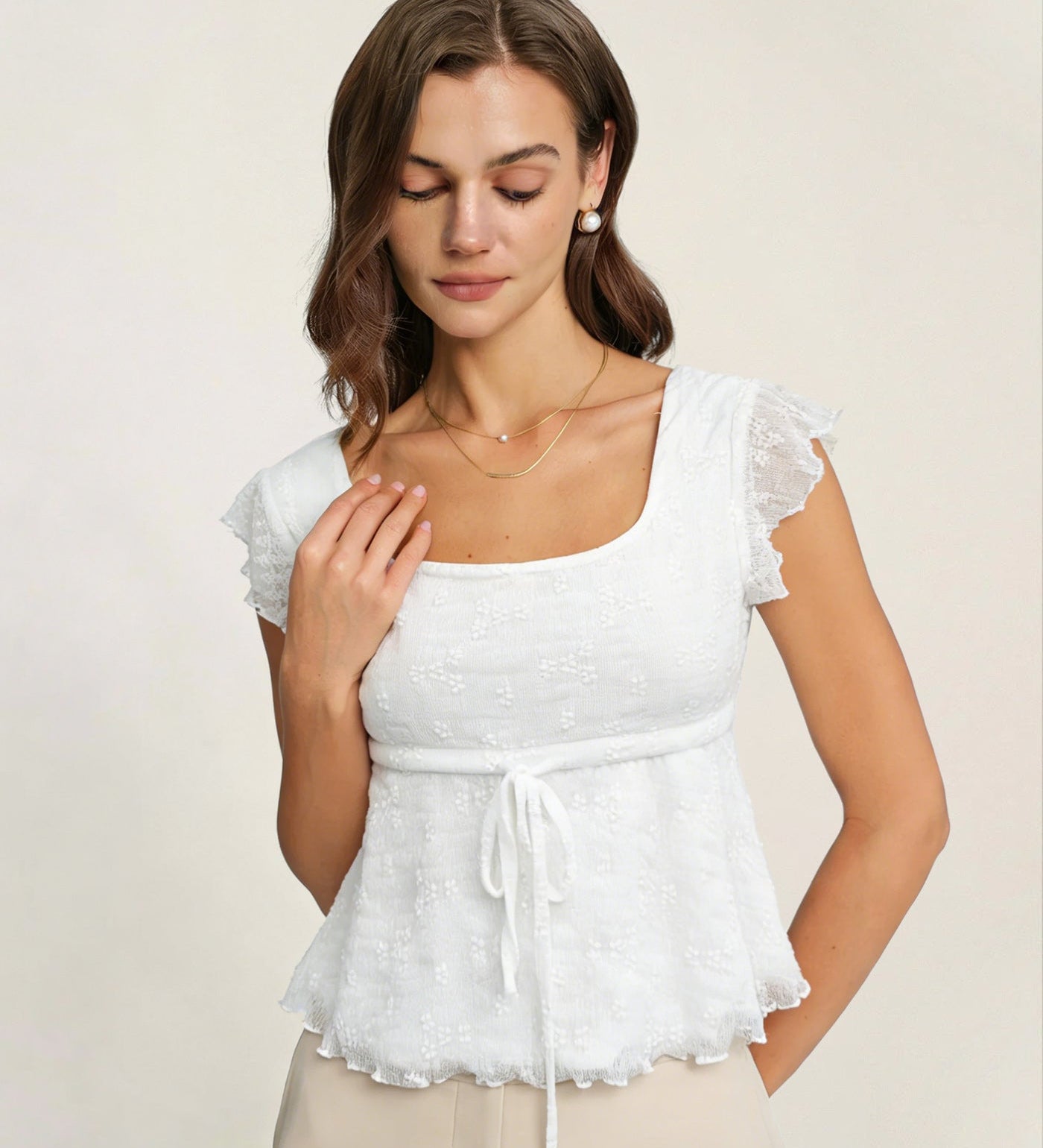 Textured Square Neck T-Shirt in Balta