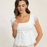 Textured Square Neck T-Shirt in Balta
