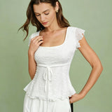 Textured Square Neck T-Shirt in Balta