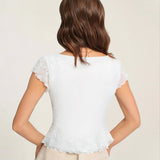 Textured Square Neck T-Shirt in Balta