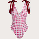Raudonas Plaid Vieno Gabalo Maudymosi Kostiumas