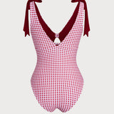 Raudonas Plaid Vieno Gabalo Maudymosi Kostiumas