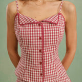 Raudonas Plaid Apykaklės Cami Top