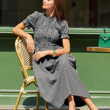 Blue Gingham Puff Sleeve Midi Dress