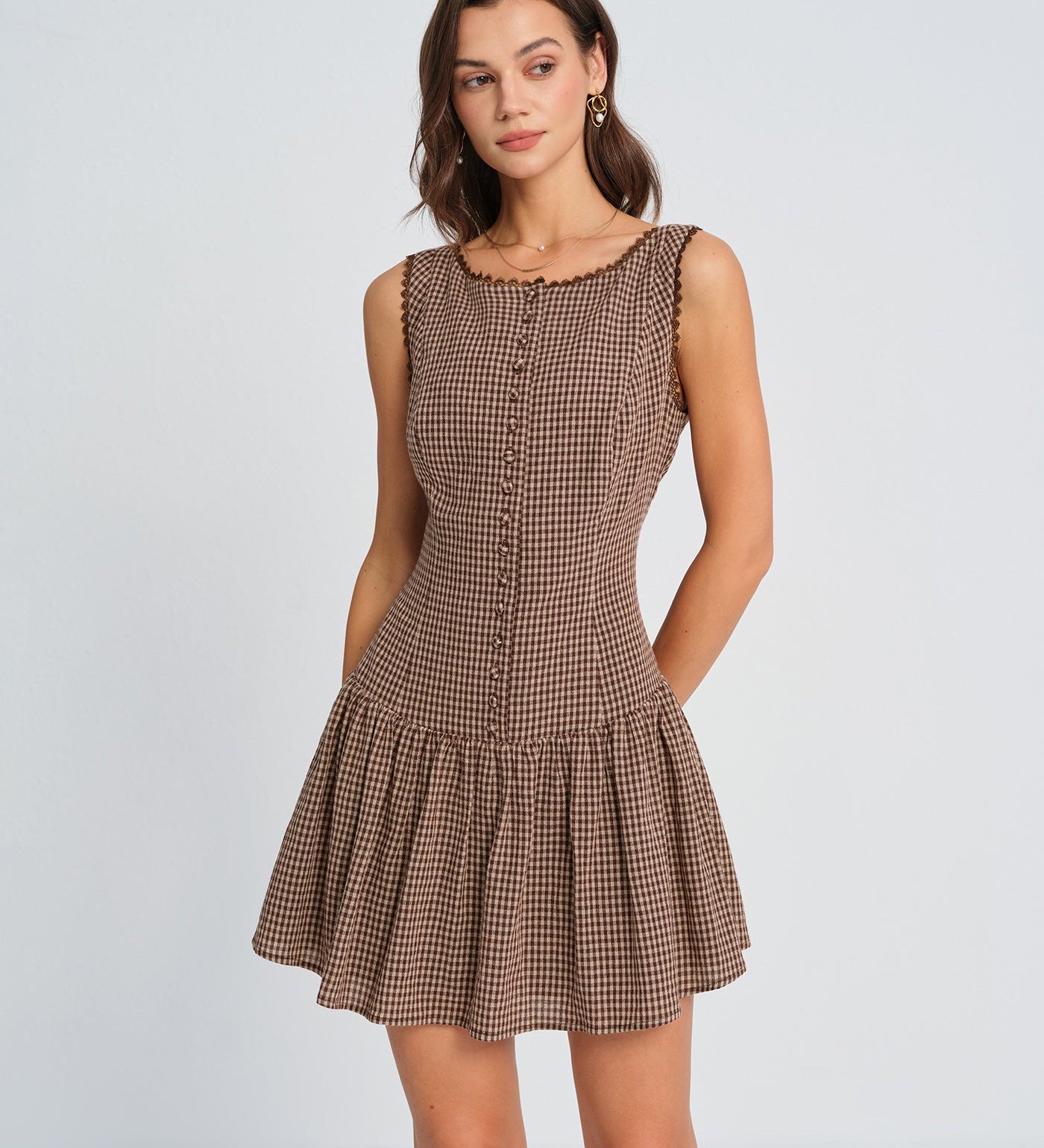 Lace-Trimmed Ribbed Mini Dress