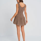 Lace-Trimmed Ribbed Mini Dress