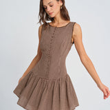 Lace-Trimmed Ribbed Mini Dress