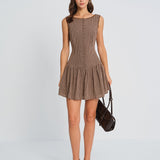 Lace-Trimmed Ribbed Mini Dress