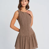 Lace-Trimmed Ribbed Mini Dress