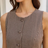 Rudas Gingham A-Linijos Mini Suknelė Be Rankovių