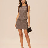 Ruda Lino Mini Sijonas" could be rewritten as "Brown Linen Mini Skirt.