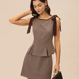 Ruda Lino Mini Sijonas" could be rewritten as "Brown Linen Mini Skirt.