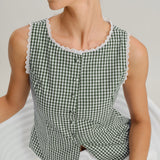 Žalias raštuotas tank topas laivagalio stiliumi
